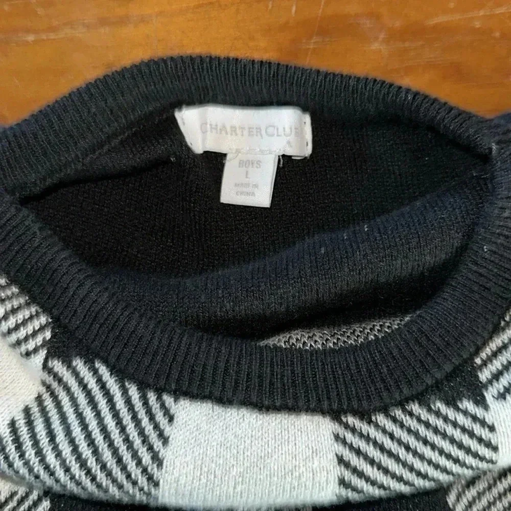 Charter Club Big Boys Buffalo Check Family Sweater black & White Size L